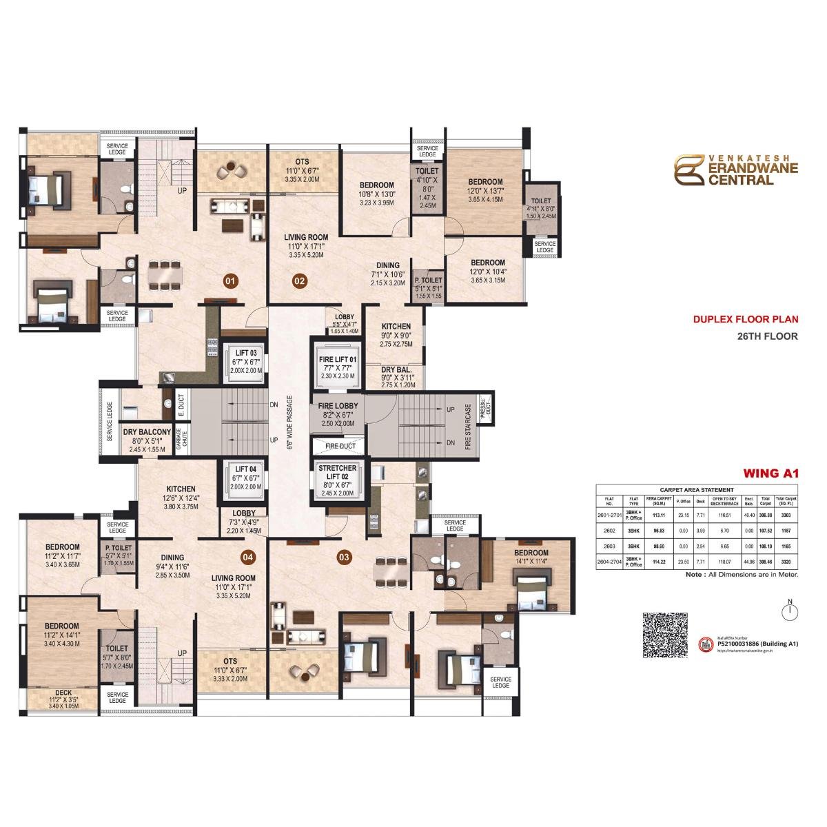 Venkatesh-Erandwane-Central-Floor-Plan-Wing-A-Duplex-Floor-Plan-26th-Floor